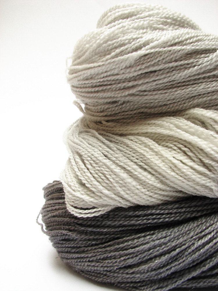 Sparkly lace yarn, Hand dyed laceweight merino silk sparkle, Stormy Skies, silver grey charcoal, Perran Yarns