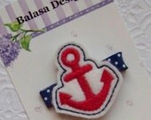 Boutique Nautical Anchor Felt Embroidered Hair Clippie