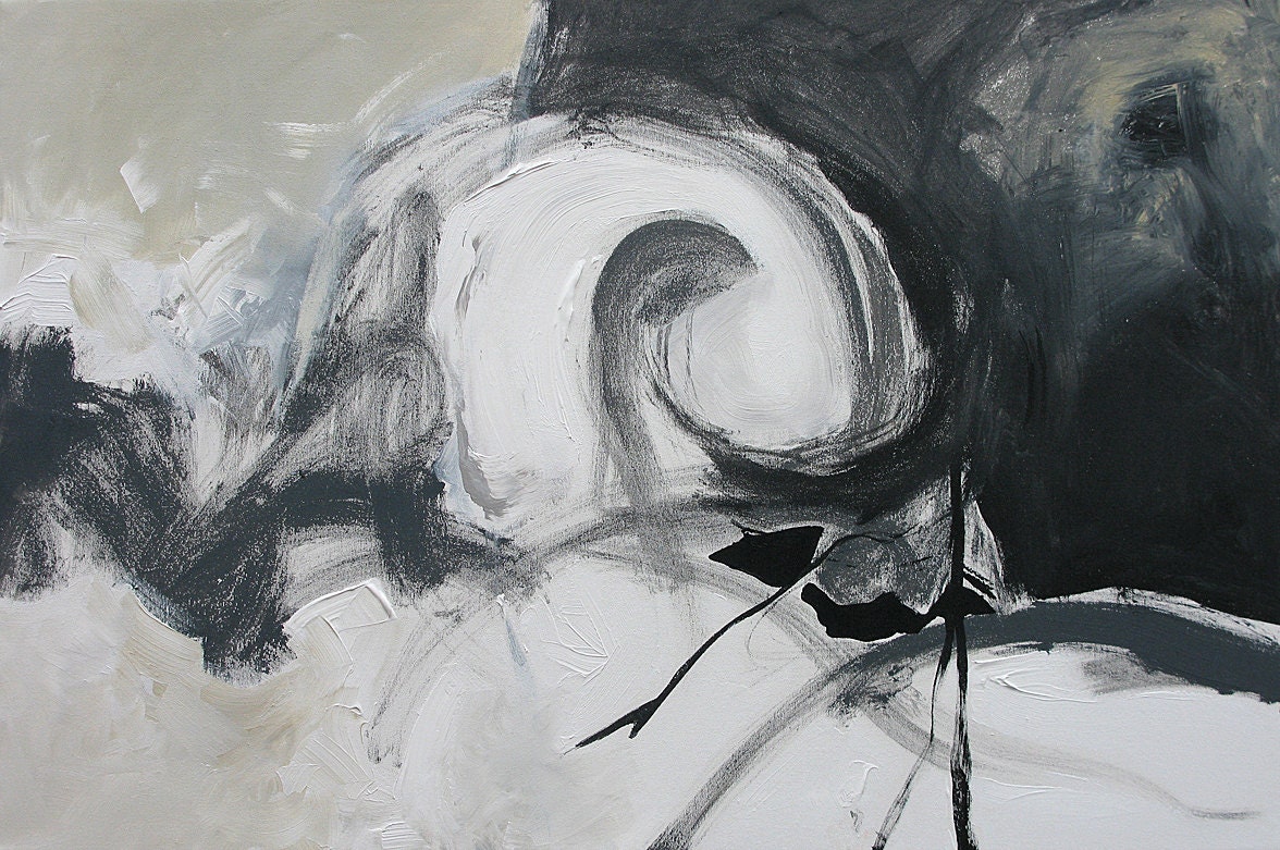 MOVING SALE - Abstract Painting Original Art Modern Expressionist Non Objective Black and White Acrylic Painting on Canvas by Linda Monfort