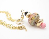 SALE Boro Lampwork Art Glass Focal, 14k Gold Filled Chain Bracelet, Double Strand