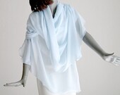 Pale Light Blue Shawl Large Wrap 100% Silk Chiffon Unique Hand Dyed 30" x 80".