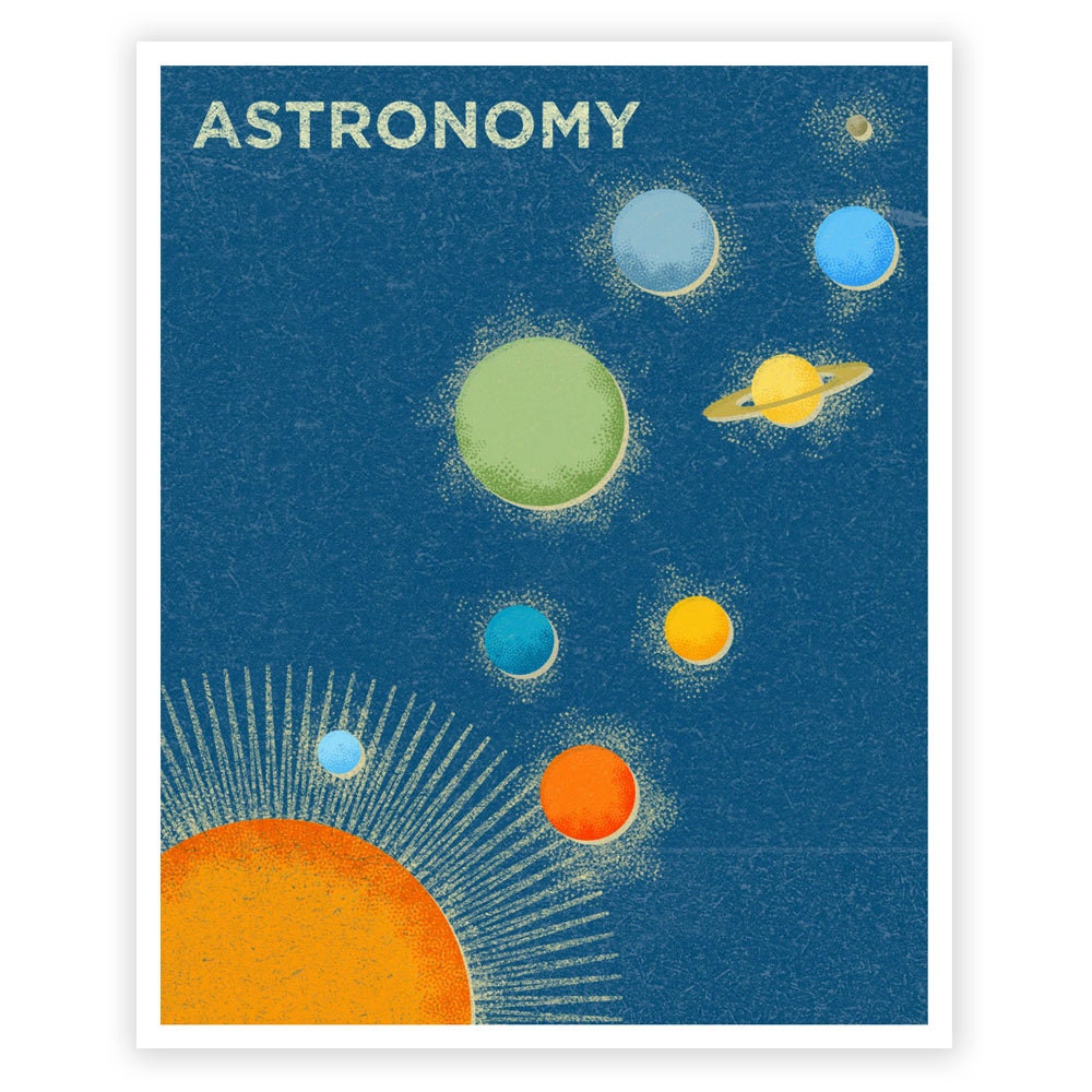 Girls Science Art - Art for Boys Room - Astronomy Art Print 8 in x 10 in Retro Science Art Print - Astronomy Print for Boys Room