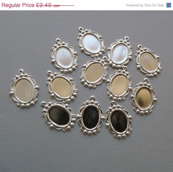 Silver plated cabochon settings charms