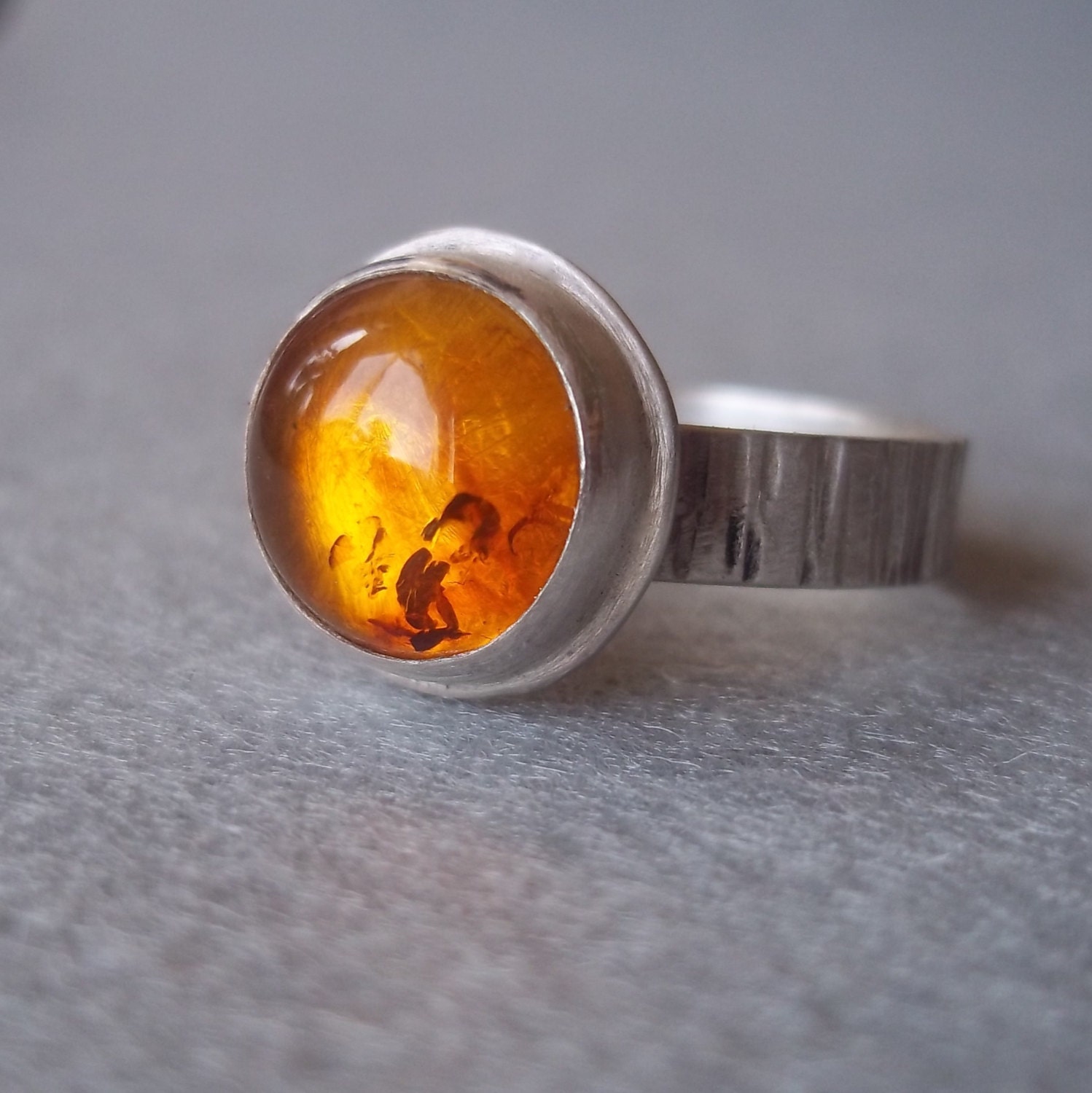 Large Baltic Amber Ring - Sterling and Fine Silver - Made to Order in Your Size - LunasaDesigns