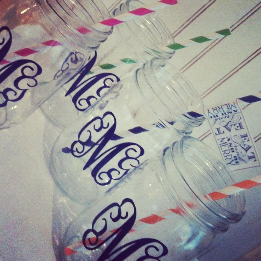 Party Set of Four Monogrammed Mason Style Glasses -Seen at The Carolina Cup 2012