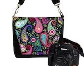 Small Digital SLR Camera Bag Dslr Camera Bag Purse Womens MINI Camera Bag Case Funky Paisley black colorful