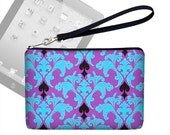 Cute iPad Mini Case / iPad Mini Cover / iPad Mini Sleeve / Wristlet Clutch Purse / iPad Mini Bag / Damask Purple Blue Black