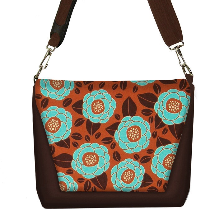 SALE Messenger Camera Bag Padded Slr Camera Messenger Bag Padded Dslr Camera Bag  Floral Brown Rust Turquoise Blue (RTS)