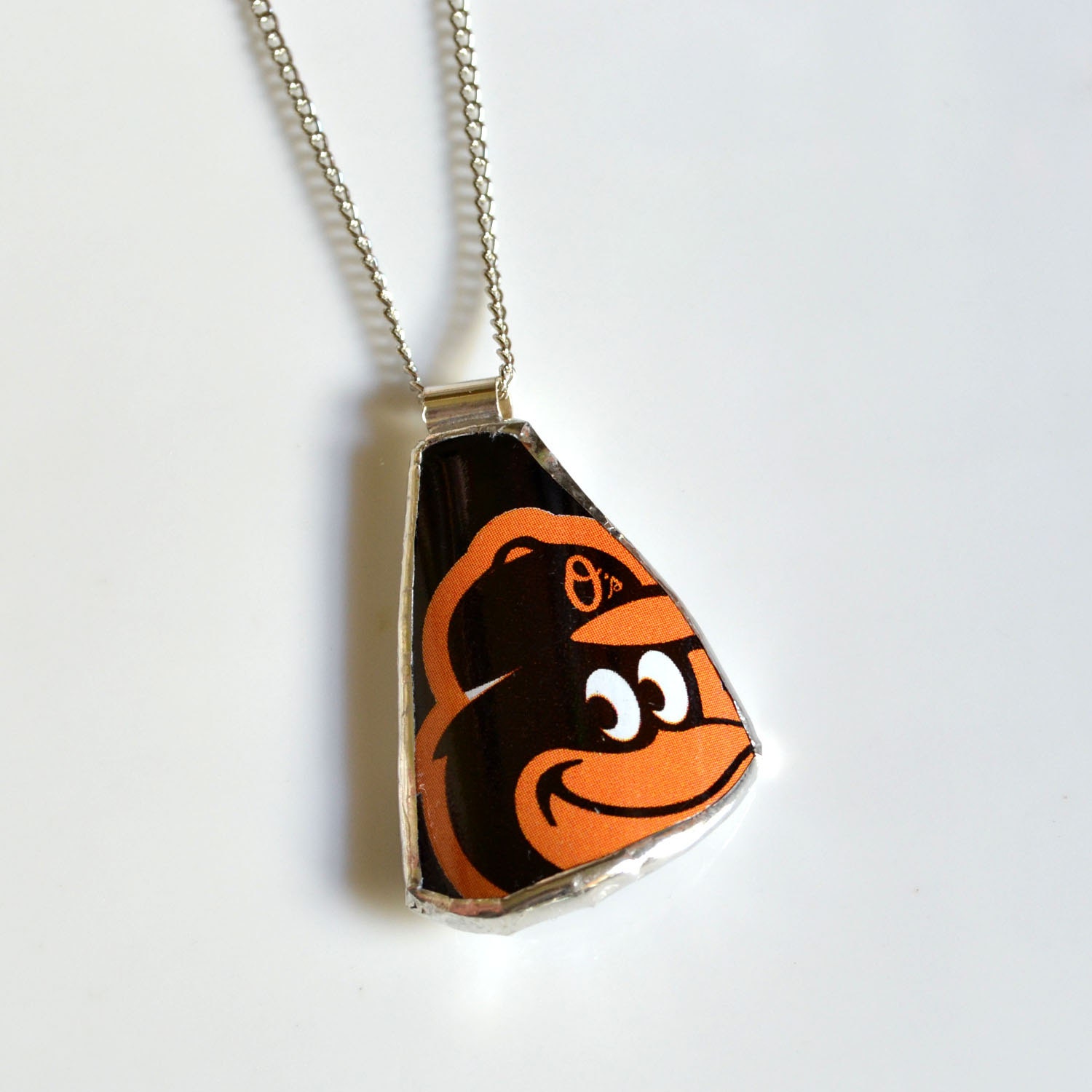 Broken Plate Pendant on Chain - Baltimore ORIOLES - Recycled China