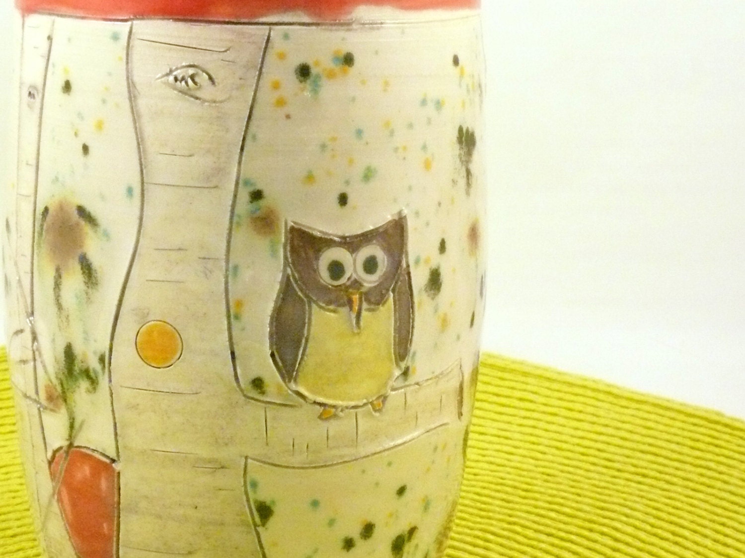Owl Red Ceramic Tumbler / Teacup / Vase / Pencil Holder Desk Organizer Toothbrush holder T34 In Stock