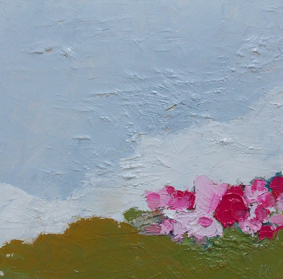 oil painting landscape abstract rosebush pink and green