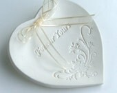 Ring Bearer Pillow, Ceramic wedding ring holder, Wedding Ring Plate, Heart Shaped Porcelain,  Forever Yours