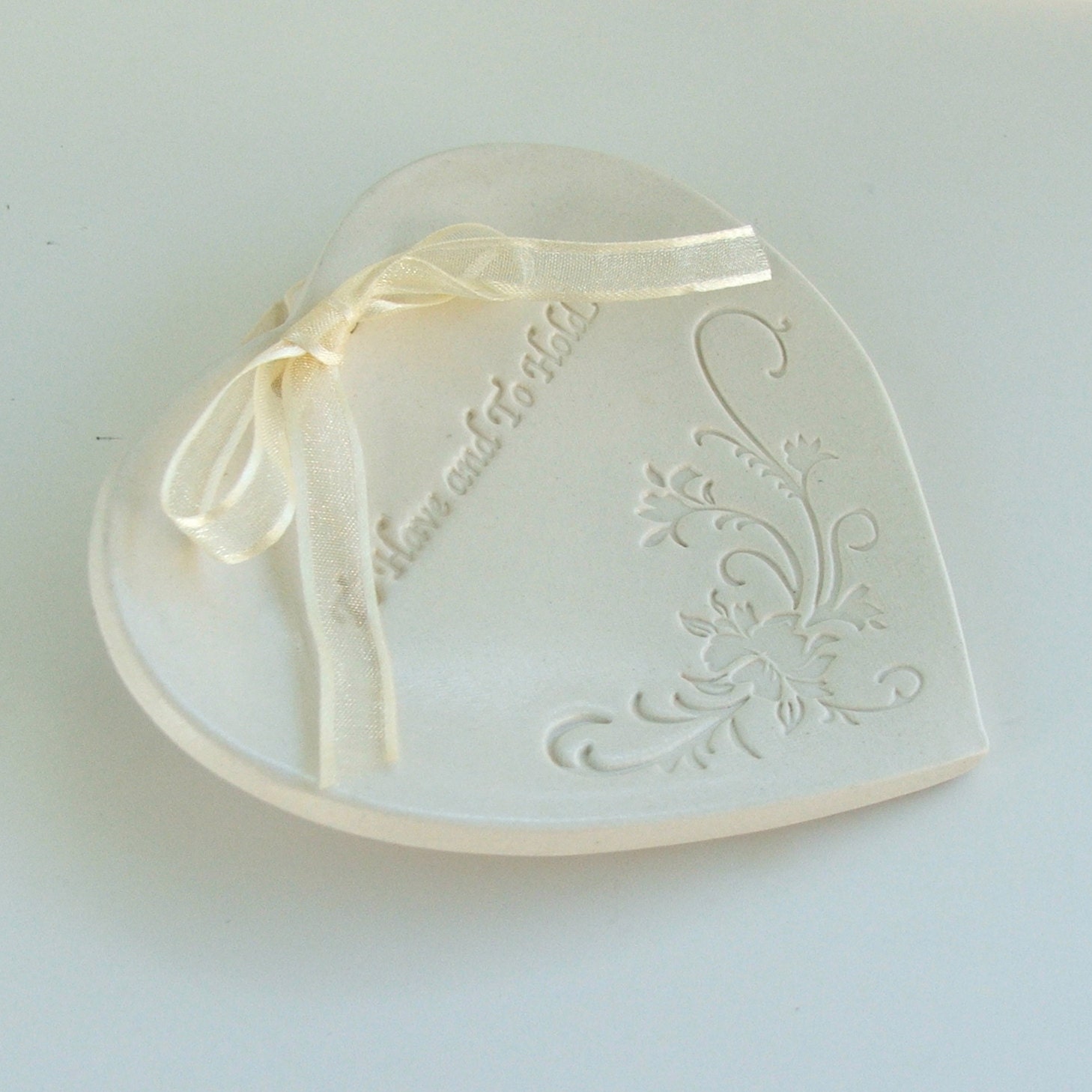 Ring Bearer Pillow,  Ceramic wedding ring holder, Wedding Ring Plate,Heart Shaped Porcelain  Hand Built, To Have and to Hold