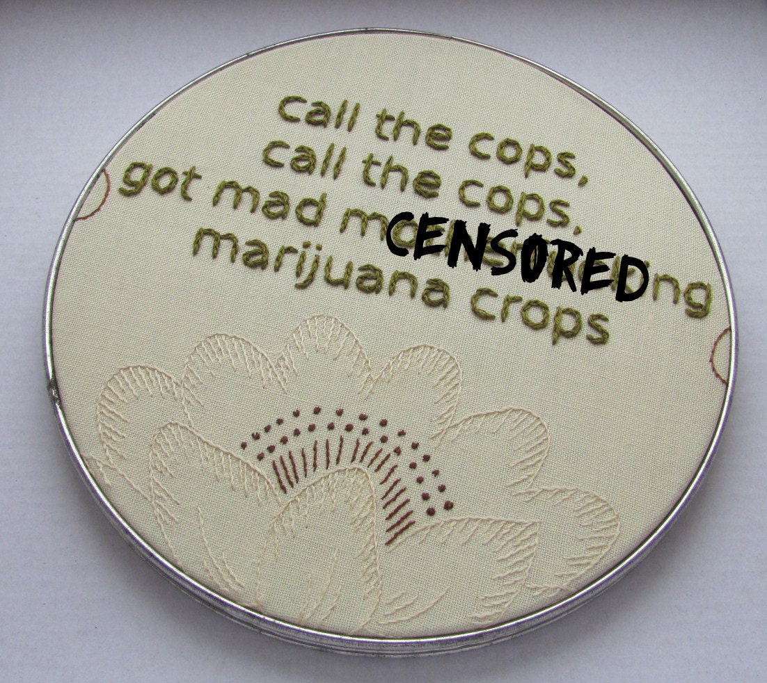 Embroidered Rap Lyrics: We Are Llamas by Three Loco - In Round Embroidery Hoop