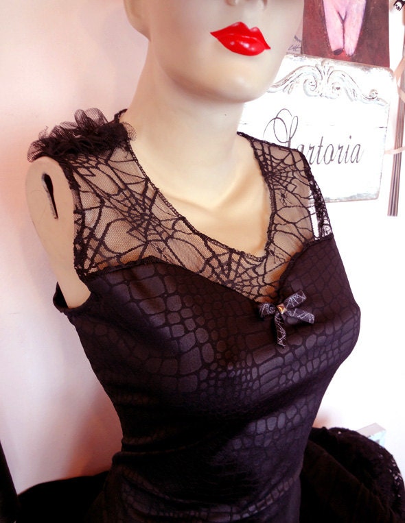 Sexy horror sweetheart TOP / size M studded COOL You Bad Girl handmade fashion black snakeskin and cobwebs emo morticia punk rock halloween