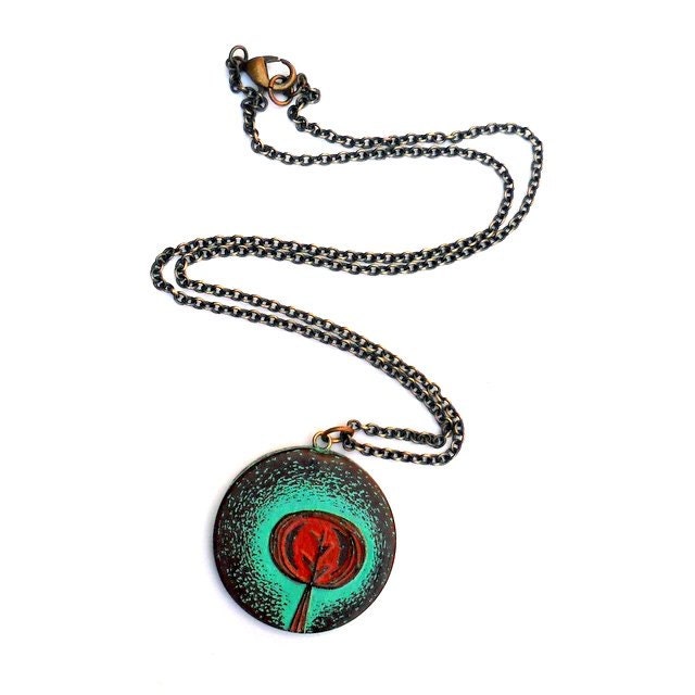 20% OFF SALE - Rustic Turquoise and Rust Red Tree Hugger Necklace