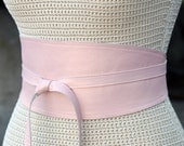 REVERSIBLE Pearl Pink Leather obi wrap sash corset - lambskin & fabric belt - size XS S M L - custom made with choice of print
