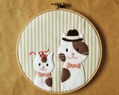 Father's Day Embroidery Hoop - Daddy cat and kitten