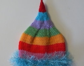SALE Baby Hat Photo PROP Newborn TOY Maker Cap RAiNBoW stripe TuRQUOiSe Fuzzy Brim ElF CaP Pick Colors Unigender Boy Girl BEANiE Knit 2 Ord