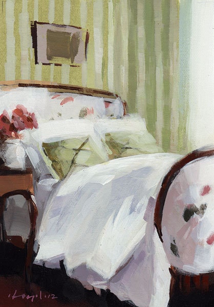 Art Print Bedroom Floral Boudoir 5x7 on 8x10 - Green Stripes by David Lloyd