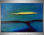 TURQUOISE Abstract Painting Contemporary Art - ORIGINAL Large Oil Painting Abstract Landscape HORIZON 40x28 by BenWill
