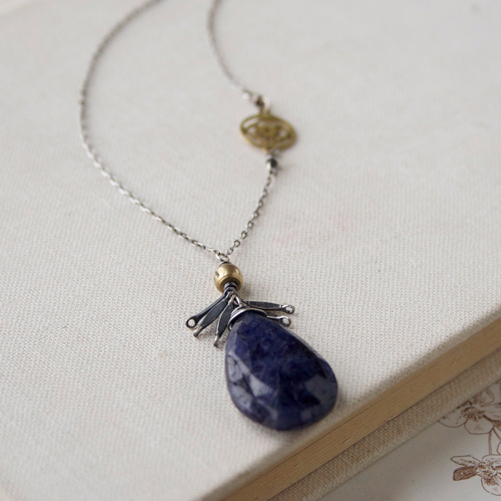 Beatrice Necklace- blue labradorite, brass, sterling silver.