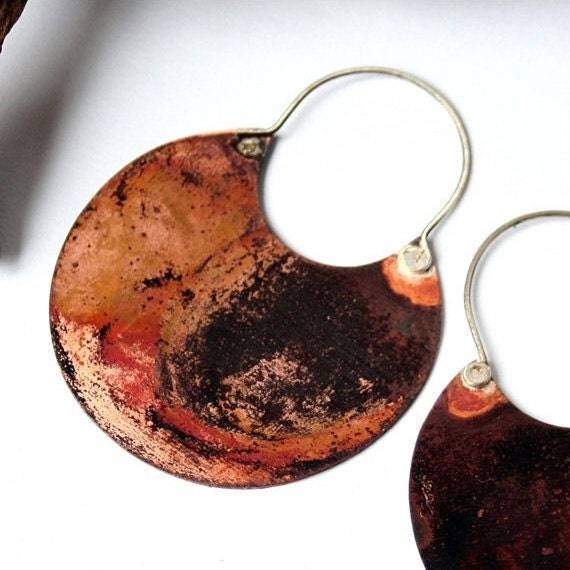 Ethnic Hoop Earrings with Sterling Silver Earwires - Tribal Earrings - Mixed Metal Earrings