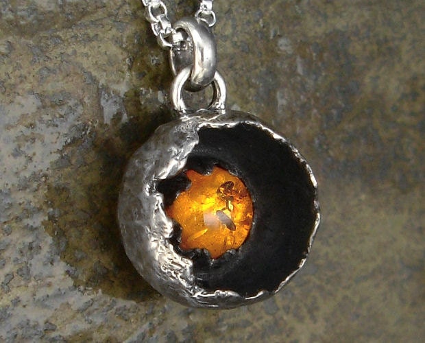 Amber Necklace - Small Sterling Silver Pod Setting