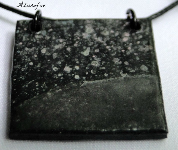 Moon and Stars Celestial Watercolor Painting Paper Necklace OOAK