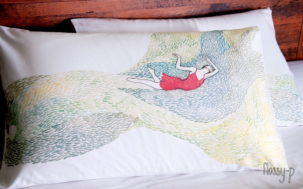Adrift Pillowcase Set. Illustrated, Printed Pillowcase, Pair.