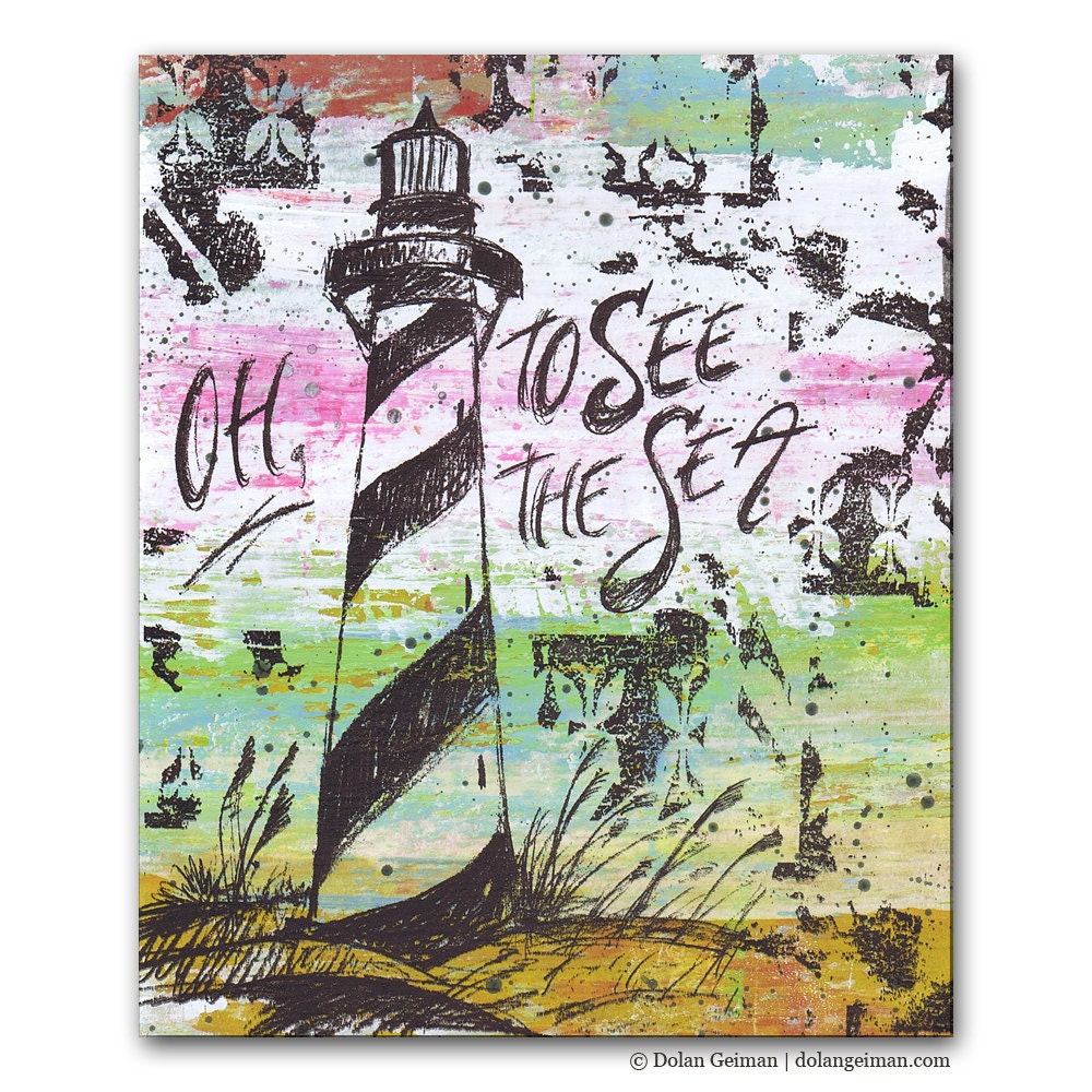 Pink Beach Landscape Art, Lighthouse Panel Painting on Wood, Coastal Home Decor, Summertime Pastel