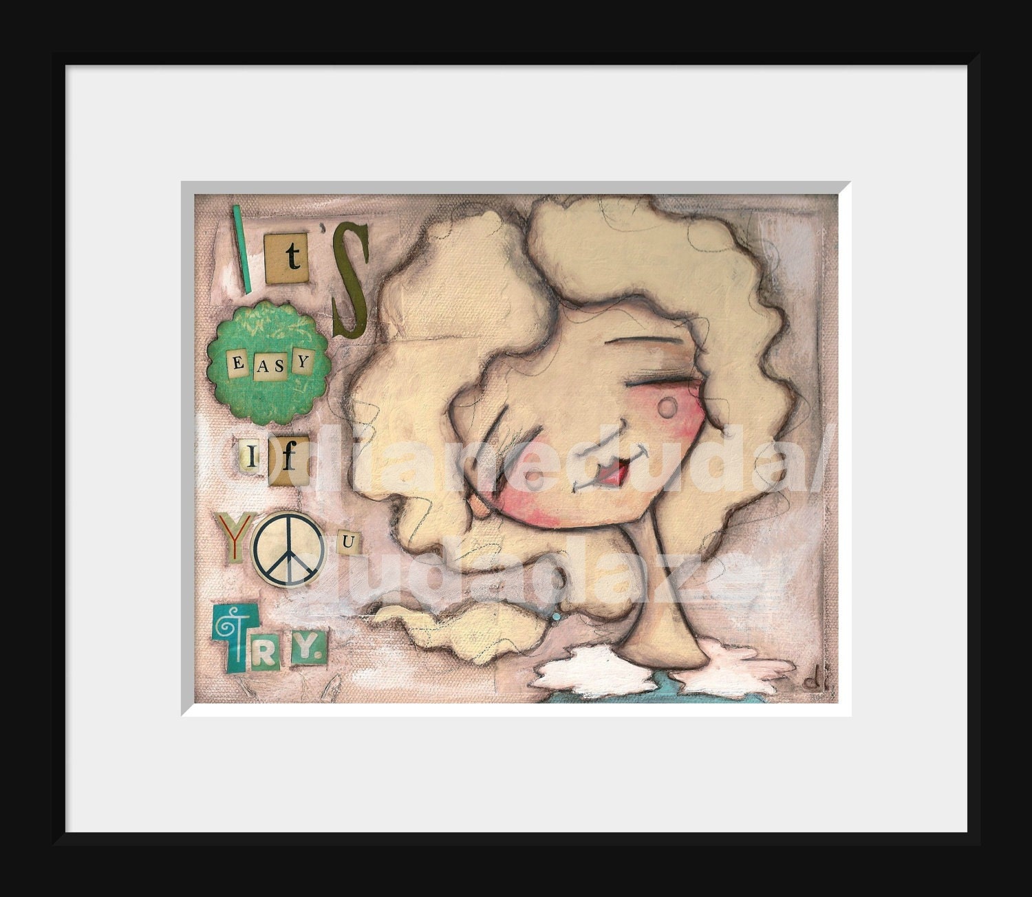 Print of my original Folk Art Mixed Media Painting - Imagine
