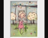 Print of My original folk art painting - Hangin' with the Princess