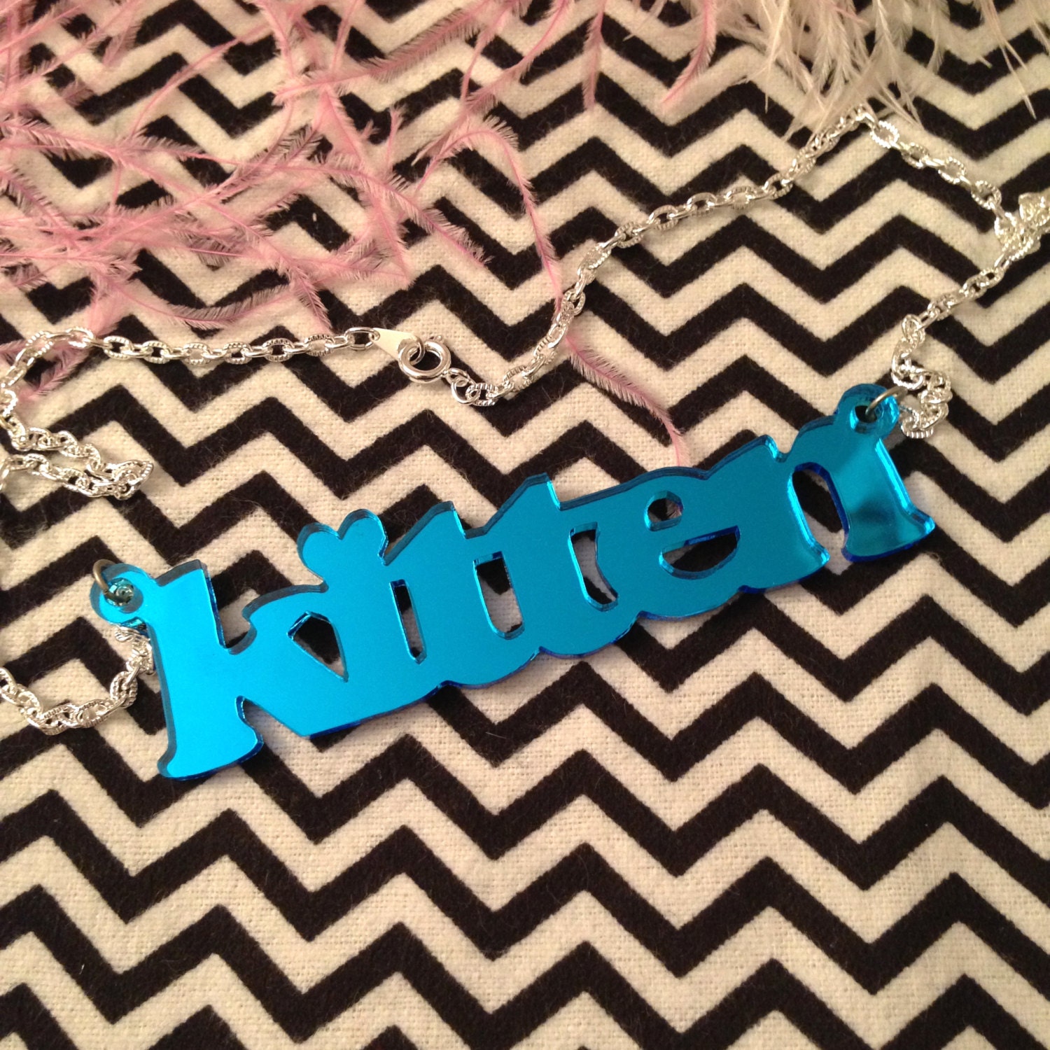 Pink or Blue Acrylic KITTEN Necklace