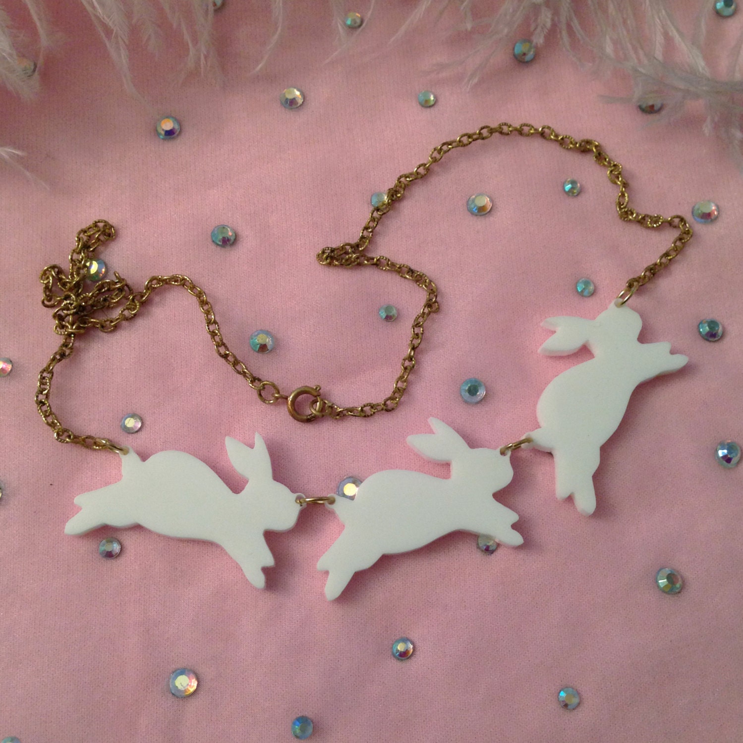 Opaque Acrylic Bouncing Bunnies Necklace