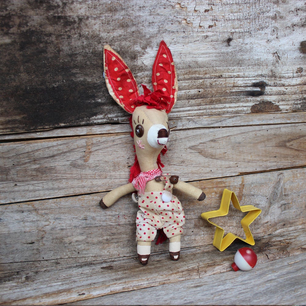 Jeff, whimsical donkey,cloth doll, primitive art doll