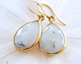 Solar Quartz Teardrop Gemstone Earrings. 24k Gold Vermeil Ear Wires. Fine Jewelry.