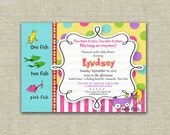 Dr Seuss Baby Girl Shower Invitation One Fish Two Fish Pink Purple Turquiose Printable - by girlsatplay girls at play Il_170x135