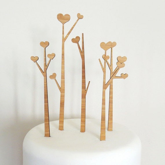 Heart Trees Cake Topper Set - Bamboo - Wedding Cake Topper - Rustic Wedding - Modern Wedding