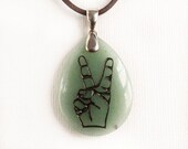 Peace - Engraved Stone Pendant Green Aventurine