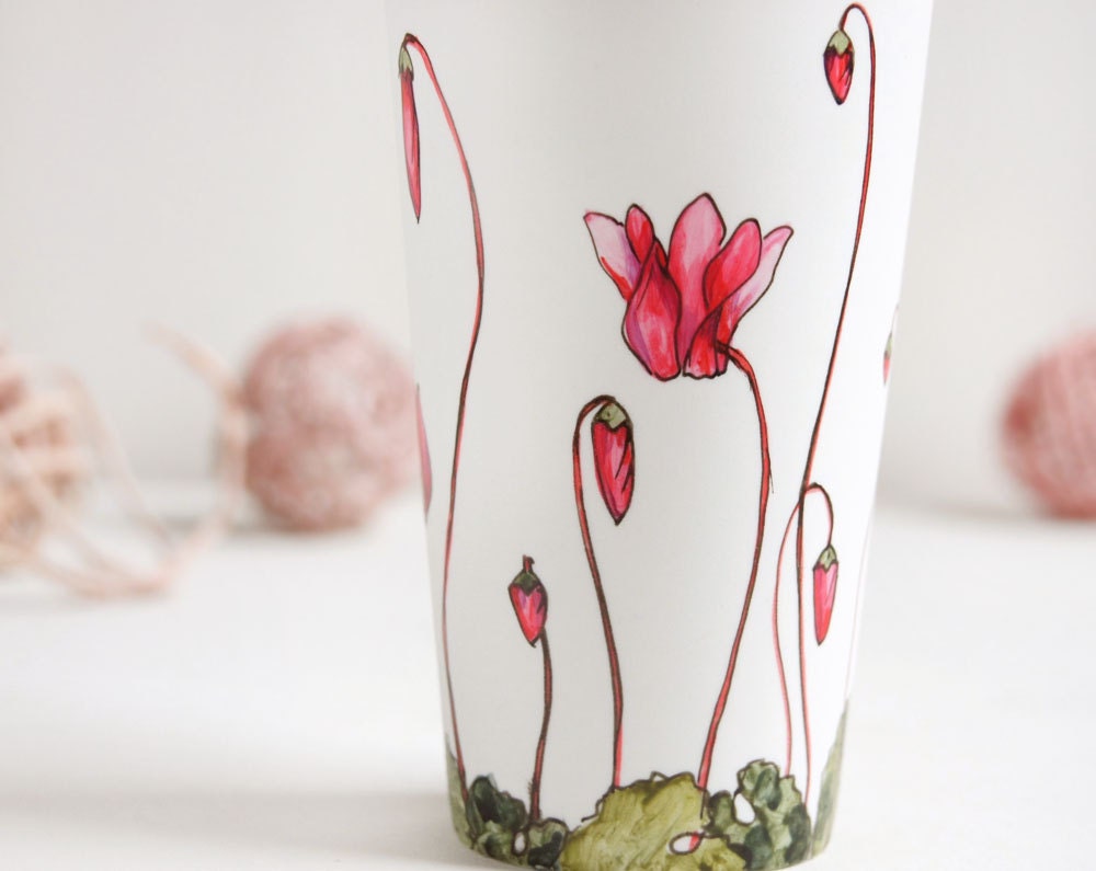 Ceramic Eco-Friendly Travel  Mug - Cyclamen, Botanical Collection