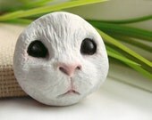 White Bunny Rabbit Face Cab Spring Animal Cabochon Art Doll Easter Peter Cottontail Polymer Clay 2900