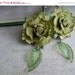 SUMMER SALE Green Paper Rose Earrings, Beaded, Victorian, Woodland, Silver Jewelry