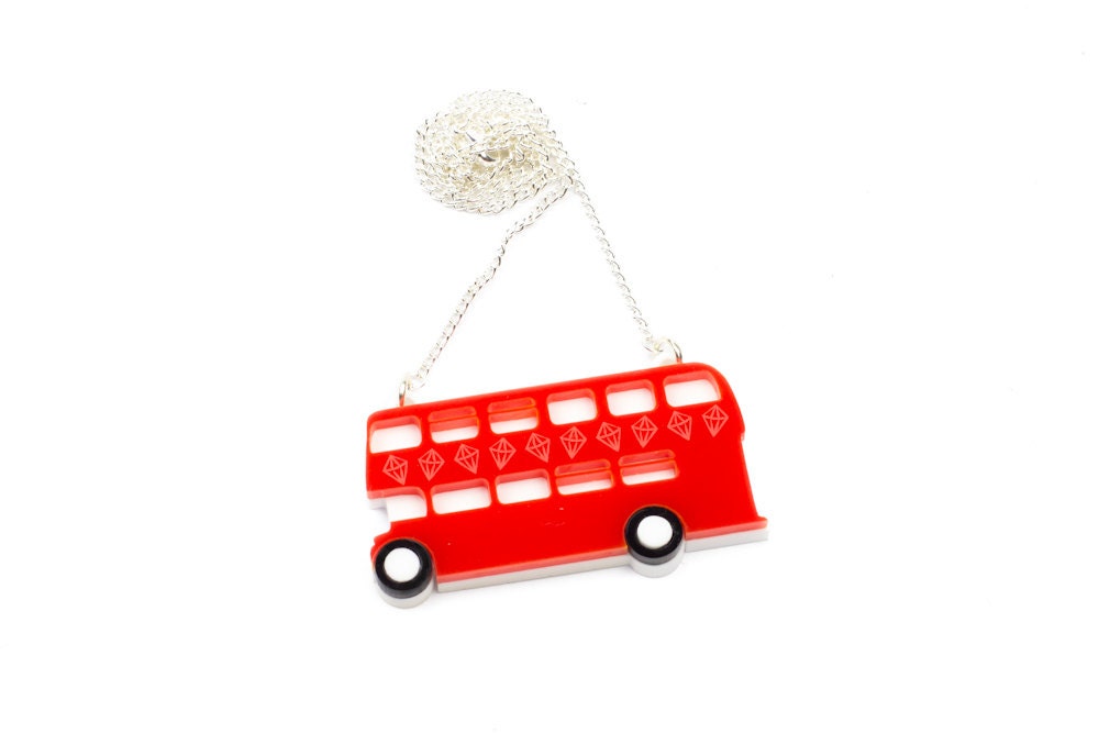 London Bus Necklace queen royalty jubilee England British plastic laser cut