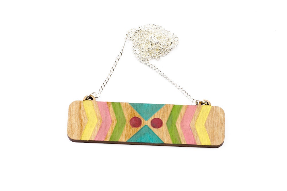 Chevron Navajo Pattern Inspired Necklace laser cut and hand painted