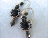 Macrame Earrings, Seed Bead Earrings in Black and Gunmetal, Eve style