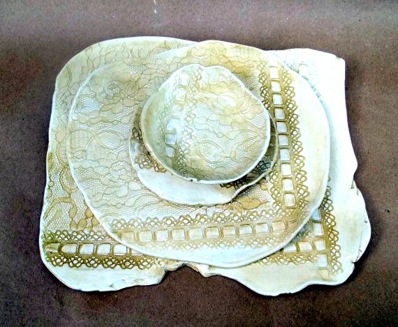 Ceramic  Sushi Set Yellow Lace