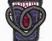 Vintage ART DECO Beaded Metallic Trim Applique (1) Silver, Sapphire and Magenta 3 1/2" wide 8530