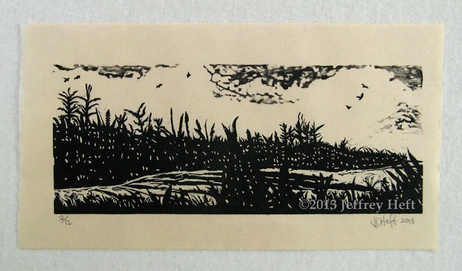 Landscape printmaking linocut collograph original limited edition