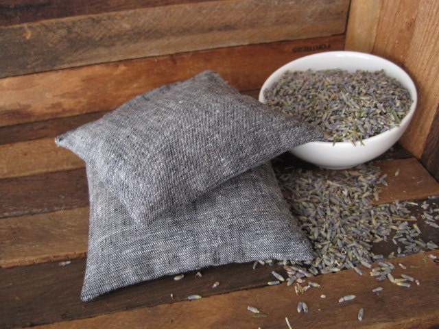 G R A Y lavender sachet / SET of 2 gray chambray linen sachets